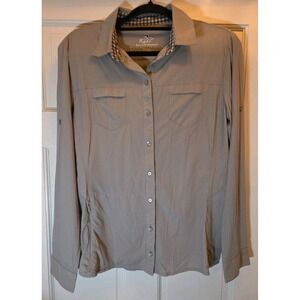 Kuhl Gray Ezra Button Down Shirt Women's Medium Hiking Roll Tab Long Sleeve